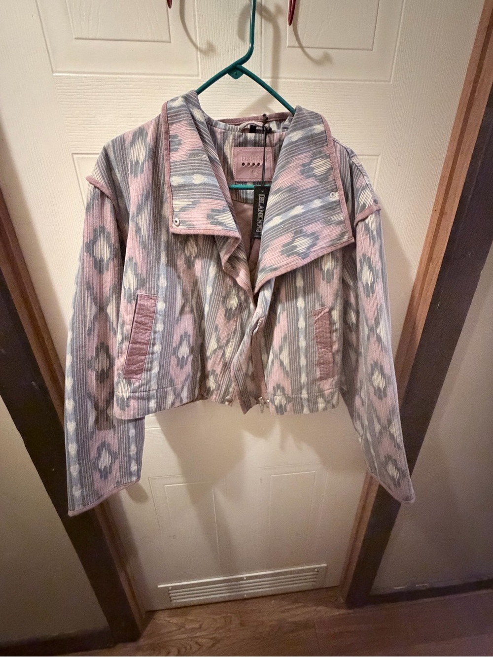 Blank NYC Pink & Blue Patterned Cropped Corduroy Jacket